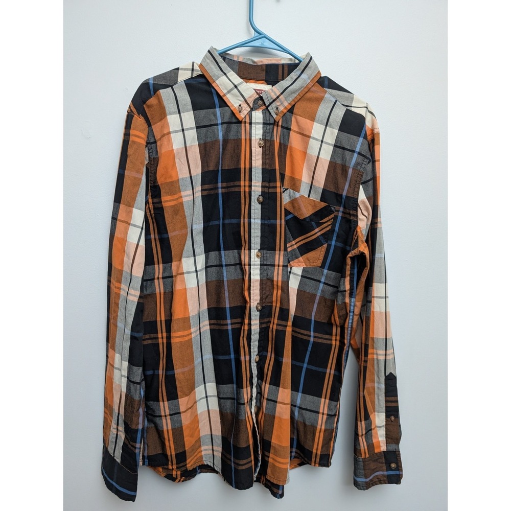 X2 Levi's Button Up Long Sleeve Shirt Adult L Brown Plaid Casual Camp Mens